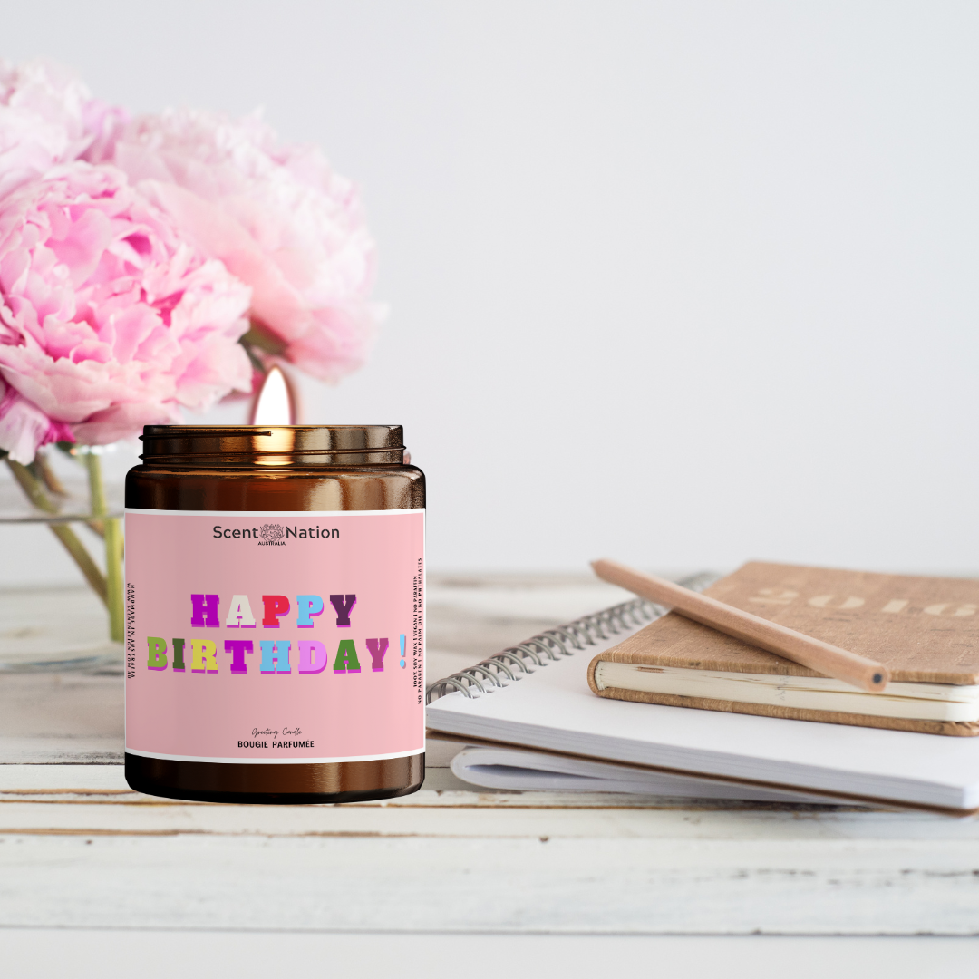 Birthday cake scented candle in living room-ideal 21st birthday gift idea