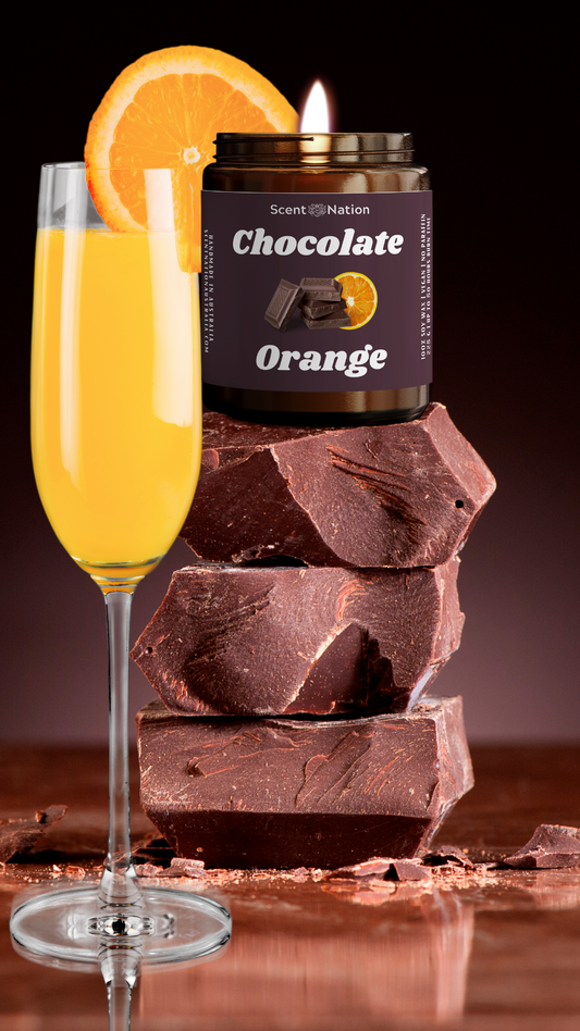 Chocolate orange soy candle, perfect for creating a cozy and aromatic atmosphere.