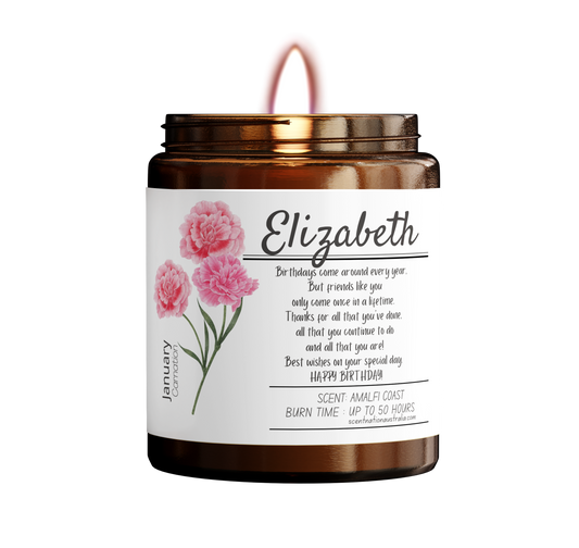 January flower birth month - Carnation Soy candle representing each birth month, a perfect gift for birthdays and special occasions.