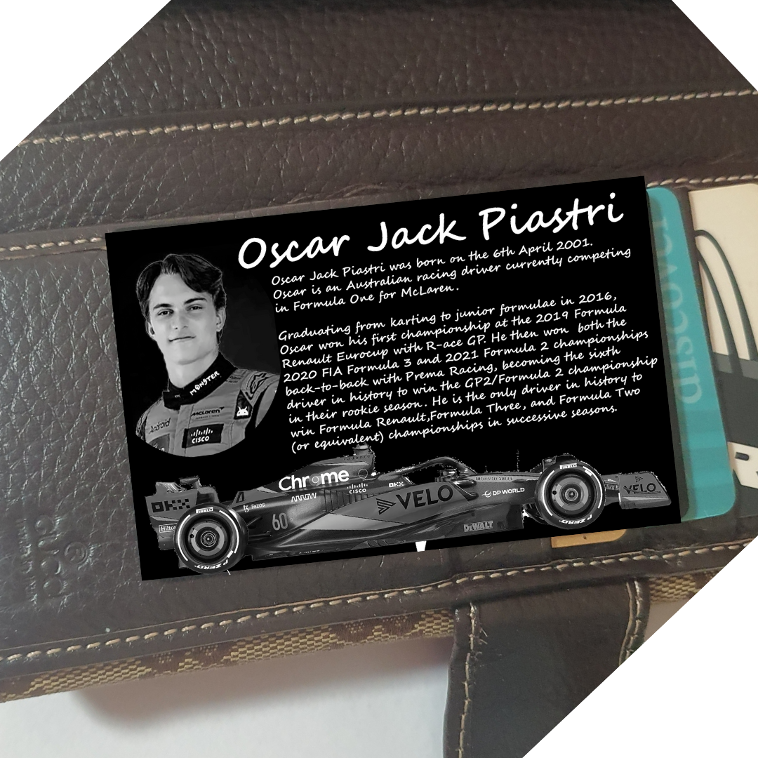 F1 Formula One Merch - Oscar Piastri Metal Wallet Card