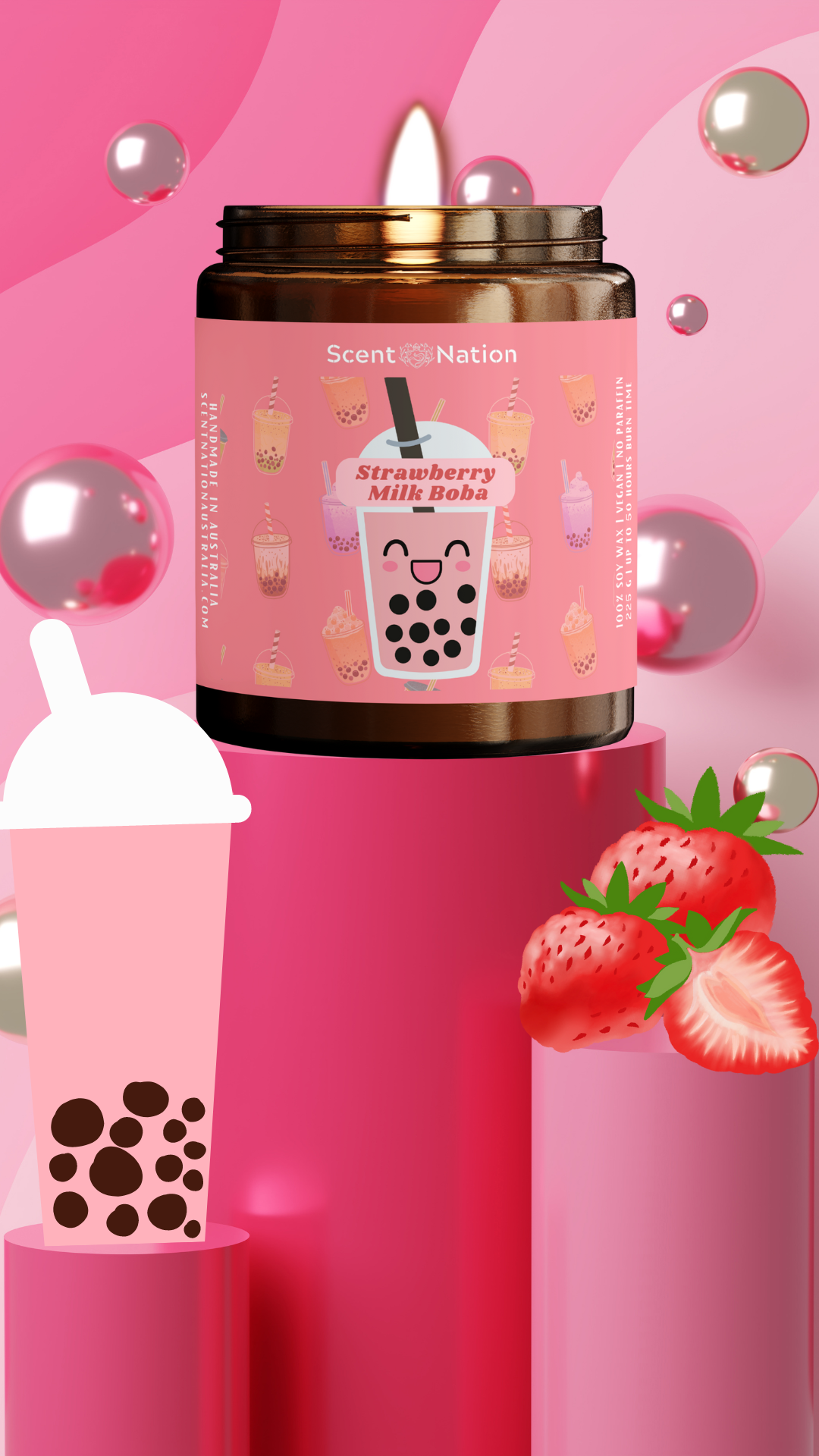 Strawberry Milk Boba Scented Candle