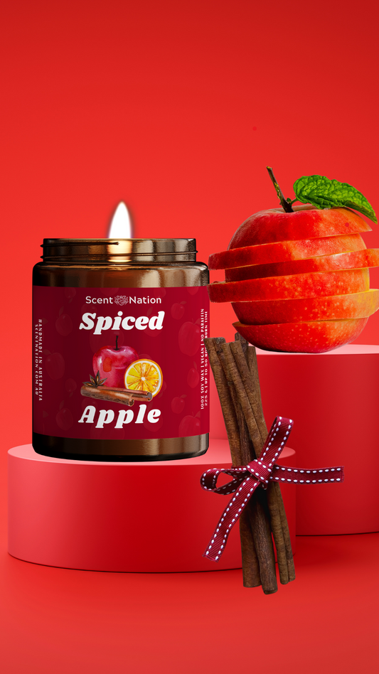 Inviting spiced apple soy candle, ideal for enhancing any room with a touch of warmth