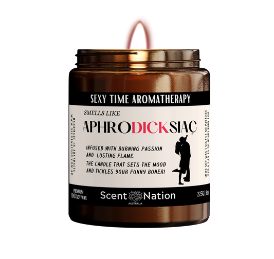 Aphrodisiac-inspired soy candle designed to create an enticing ambiance for intimate moments.